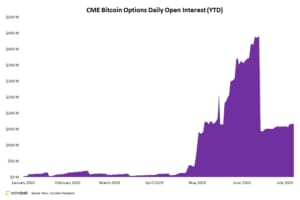 シカゴ取引所のビットコインオプション、急増した6月以来伸び悩む