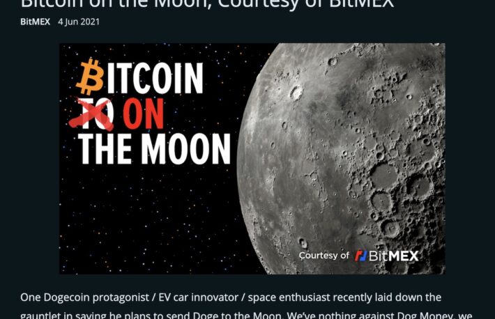 BitMEX、1ビットコインを月に送る計画──「to the moon」構想が現実に