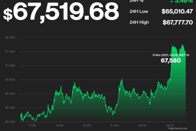 ビットコイン、初めて6万7000ドルを超える──イーサリアムも史上最高値更新