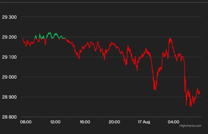 ビットコイン、2万9000ドル割れ