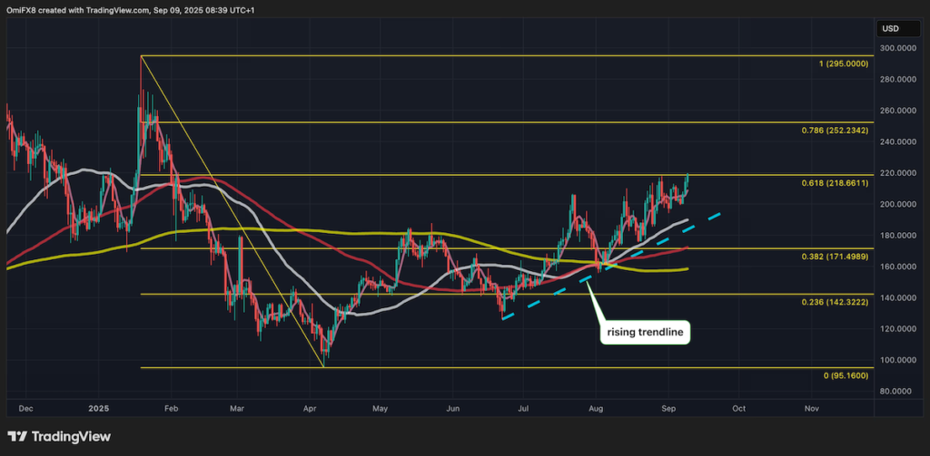 SOL's daily chart shows bullish price setup. (TradingView/CoinDesk)
